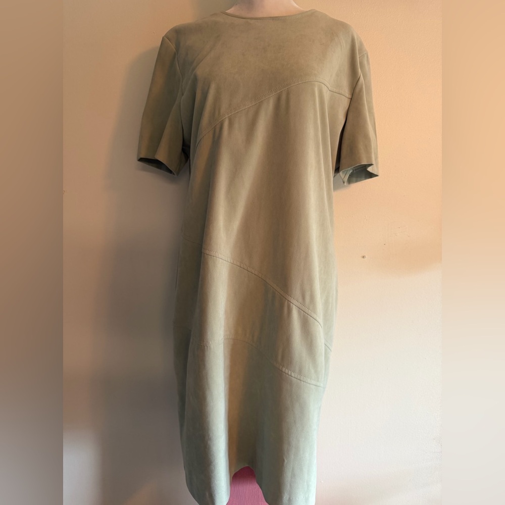 Minimalist Olive Green Women's Sueded Shift Dress